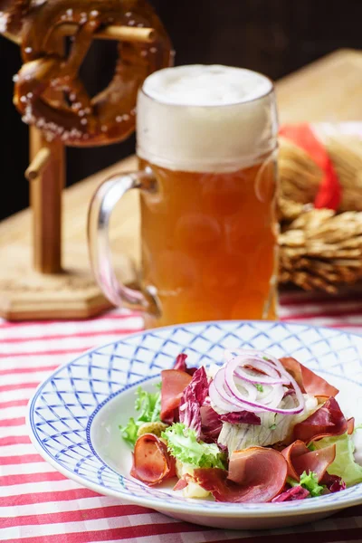 Salad with ham on plate — Stock Photo, Image