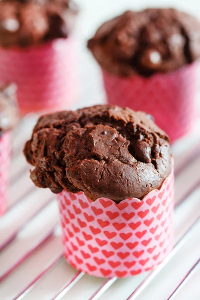 Muffins de chocolate do Dia de São Valentim — Fotografia de Stock