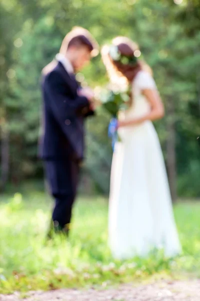 Mariée et marié dans le parc — Photo