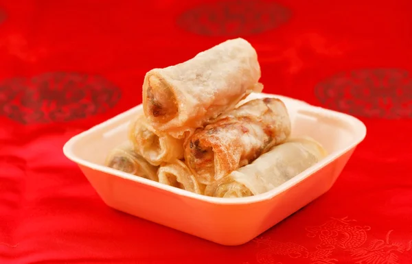 Spring rolls in white plate — Stock Photo, Image