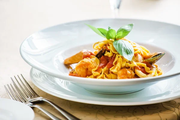 Seafood pasta in plate — Stock Photo, Image