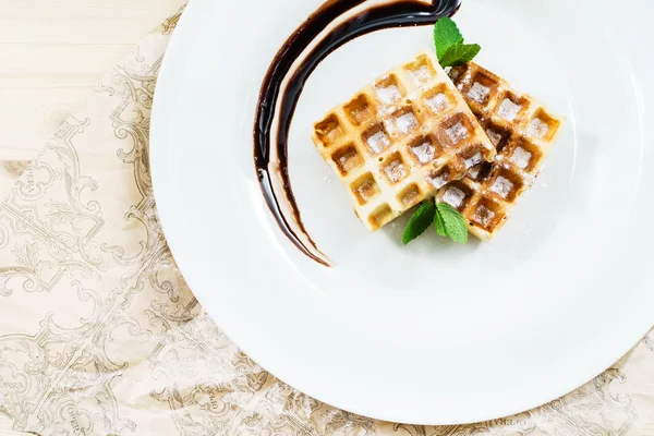 Belgian waffle with chocolate — Stock Photo, Image