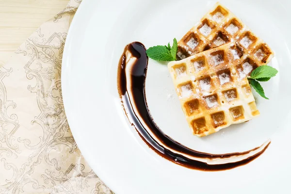 Belgian waffle with chocolate — Stock Photo, Image