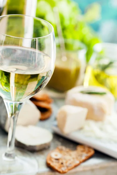 Wine glass with Cheese Plate — Stock Photo, Image