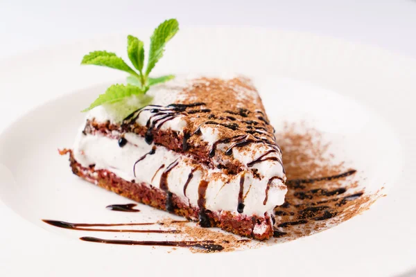 Torta al cioccolato con foglie di menta — Foto Stock