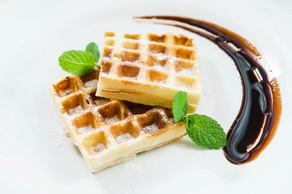 Belgian waffle with chocolate — Stock Photo, Image