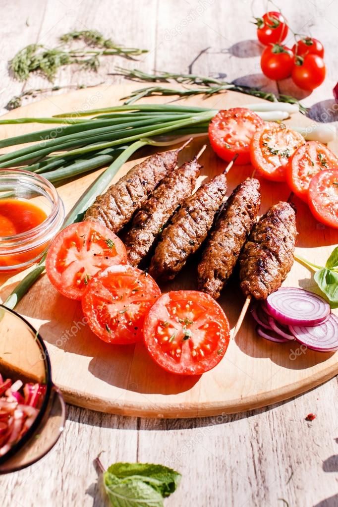 grilled kebabs with vegetables