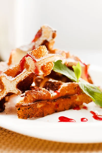 Belgian waffles with whipped cream — Stock Photo, Image