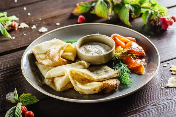 Pancakes on white plate — Stock Photo, Image