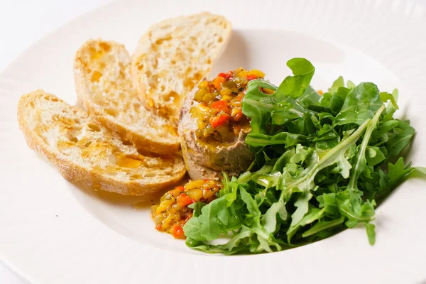 Tasty liver pate with toasts — Stock Photo, Image