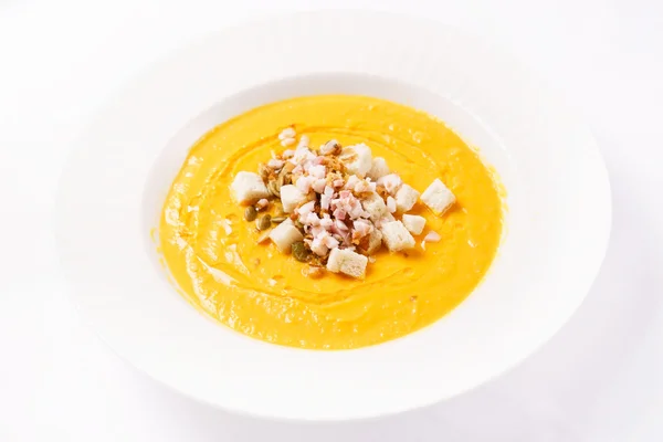 Pumpkin soup with shrimps — Stock Photo, Image