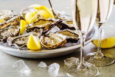 Masanın üzerinde açık istiridye