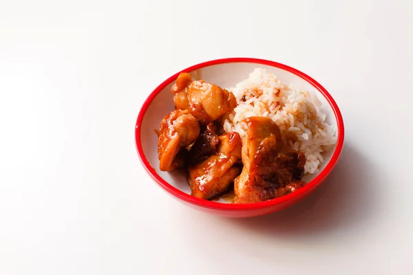 Rýže s chutné smažené kuře — Stock fotografie
