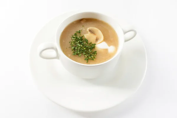 Mushroom cream soup in plate — Stock Photo, Image