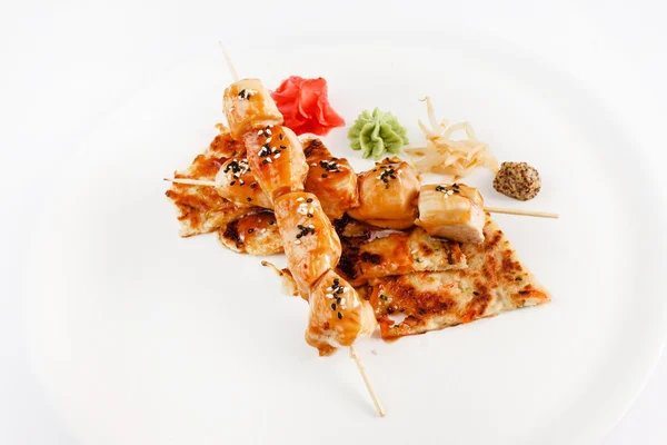 Tasty chicken on skewers — Stock Photo, Image