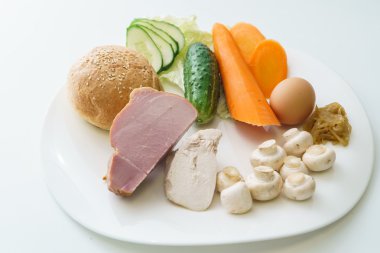 plaka üzerinde kahvaltı için malzemeler