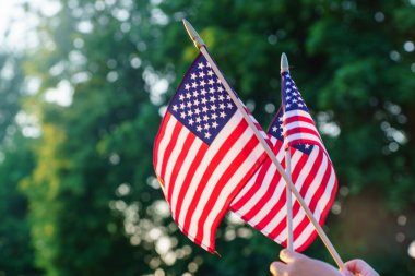 Amerika Birleşik Devletleri bayrakları ellerinde