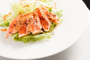 salata somon plaka üzerinde