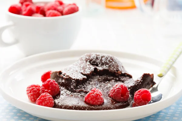 Chocolate dessert with raspberries — Stock Photo, Image