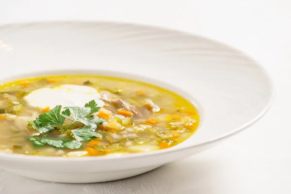 Barley soup on  plate — Stock Photo, Image