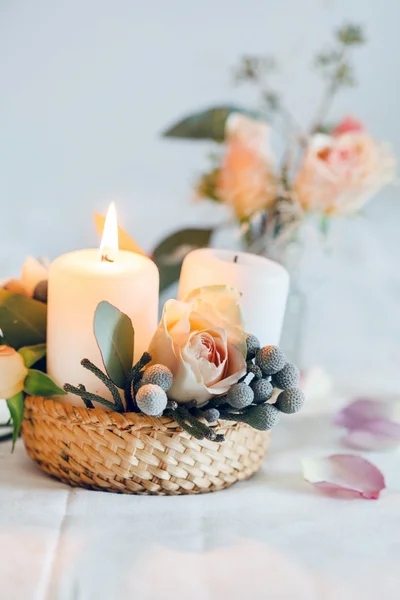 Nice flowers and candle — Stock Photo, Image