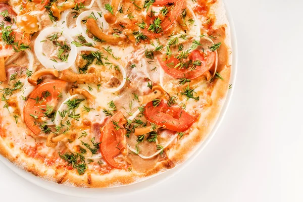 Pizza saporita su bianco — Foto Stock
