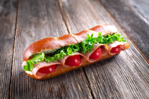 Tasty Sandwich Wooden Background — Stock Photo, Image