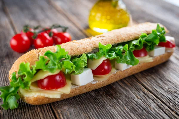 Tasty Sandwich Wooden Background — Stock Photo, Image