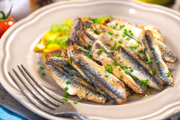 Grilled anchovy with celery — Stock Photo, Image