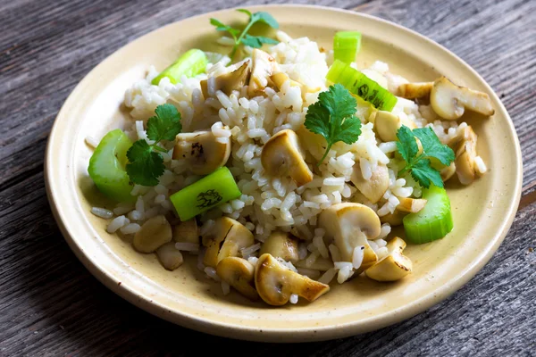Risotto with mushrooms, coriander and celery — Stock Photo, Image