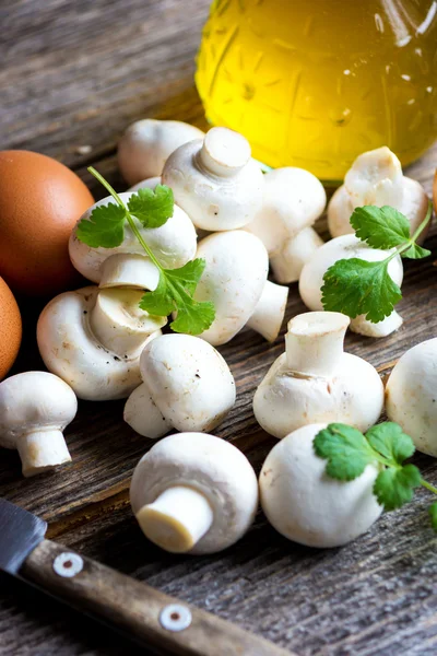 Ingredienser för äggröra med svamp — Stockfoto