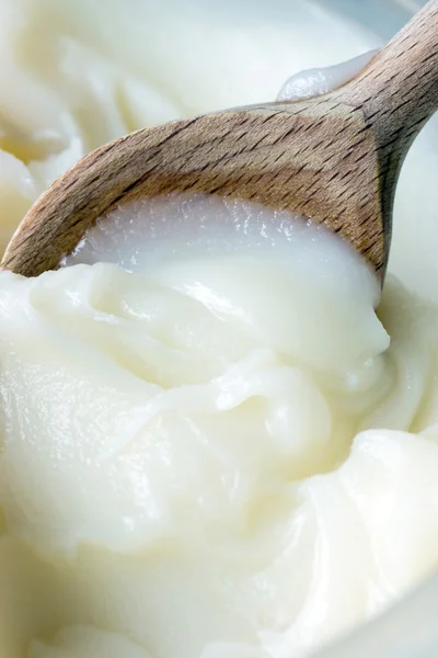 Lard on wooden spoon — Stock Photo, Image