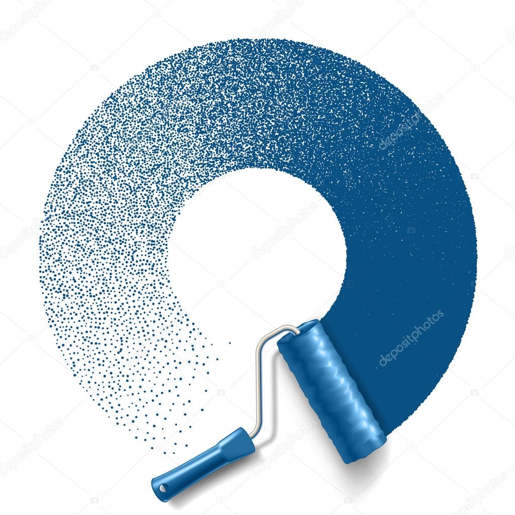 Paint roller brush with blue paint track — Stock Vector © nrey_ad 94689022