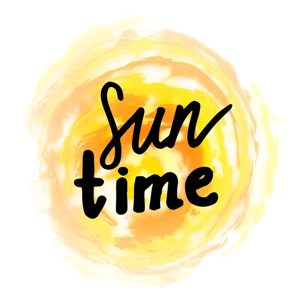 Sun Time: testo vettoriale scritto a mano su sfondo liquido colorato . — Vettoriale Stock