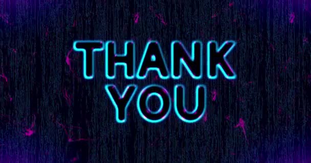 Dank Neon Gloeiende Letters Beweging Achtergrond Van Heldere Glinsterende Deeltjes — Stockvideo