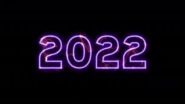 2022年霓虹灯文本 具有明亮的粒子和闪亮的效果 黑色背景 动画创意图形和现代设计 易碎的库存视频 — 图库视频影像