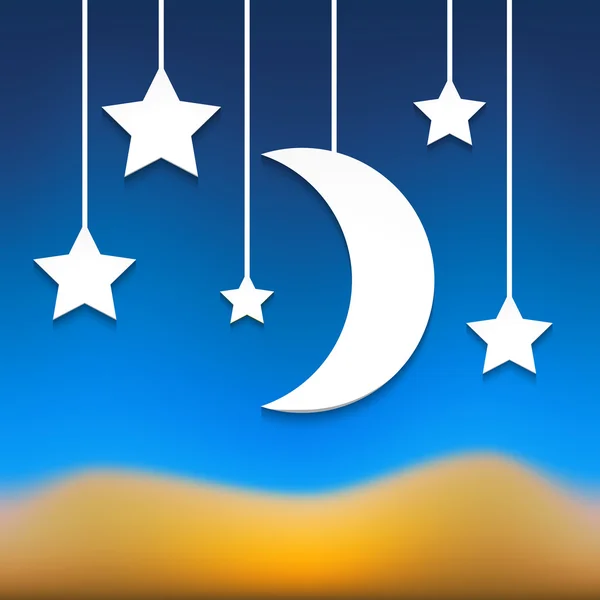Paper stars and moon — Stock Vector