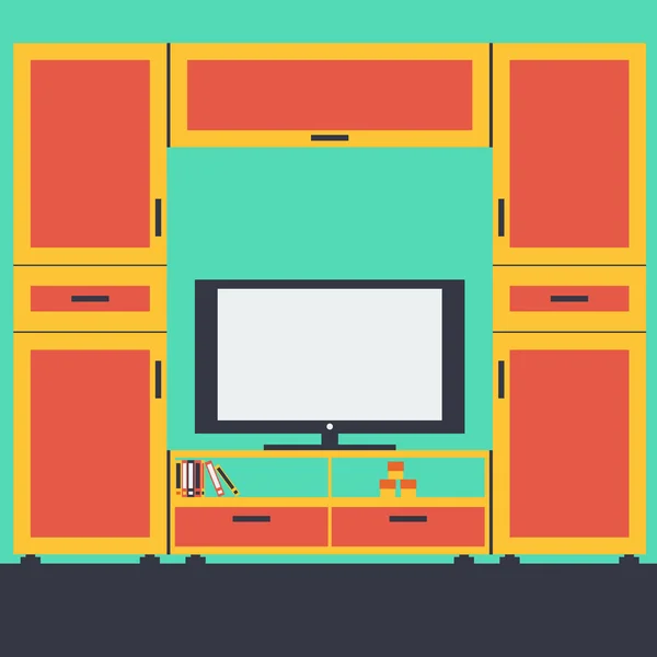 Muebles con tv — Vector de stock