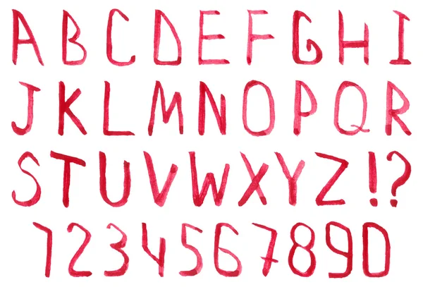 手描き水彩フォント: アルファベットと数字 — ストックベクタ