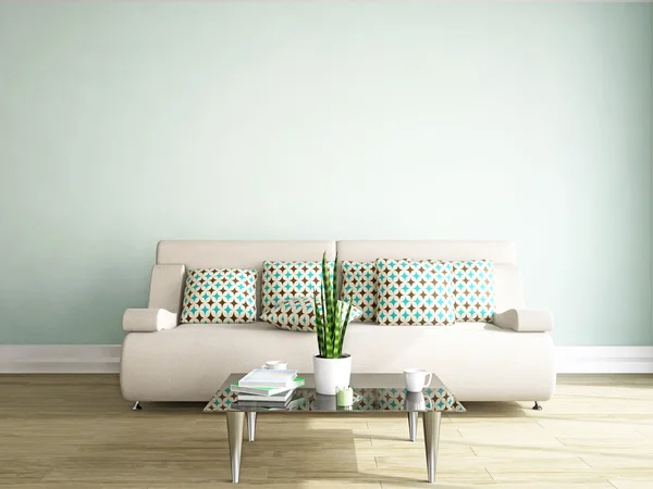 Sofa und Tisch an der Wand — Stockfoto