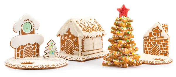 Set Homemade Gingerbread House Isolated White — Stock Photo, Image