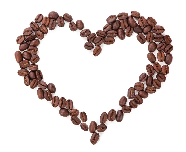 Serce Ziaren Kawy Izolowane Białym Tle — Zdjęcie stockowe