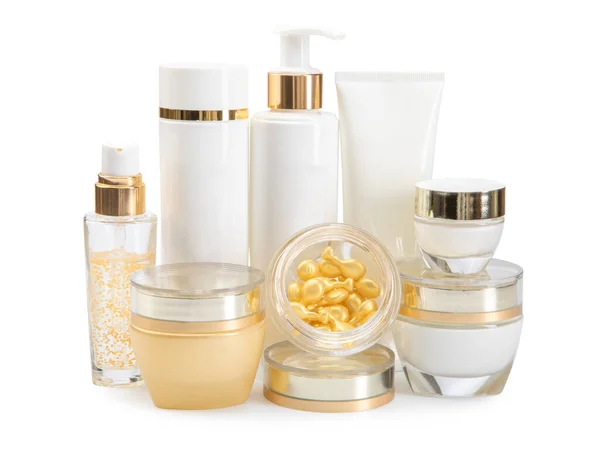 Conjunto Contenedor Cosmético Belleza Sobre Fondo Blanco — Foto de Stock