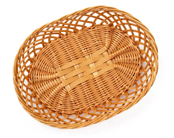 Empty Bread Wicker Basket Isolated White Background — Stock Photo, Image