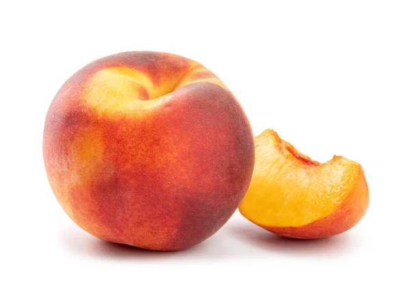 Ripe Peach Slice Isolated White Background — Stok Foto