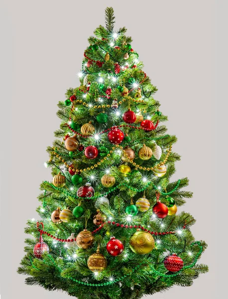Albero Natale Capodanno Con Luci Isolate Sfondo Grigio Foto Stock Royalty Free