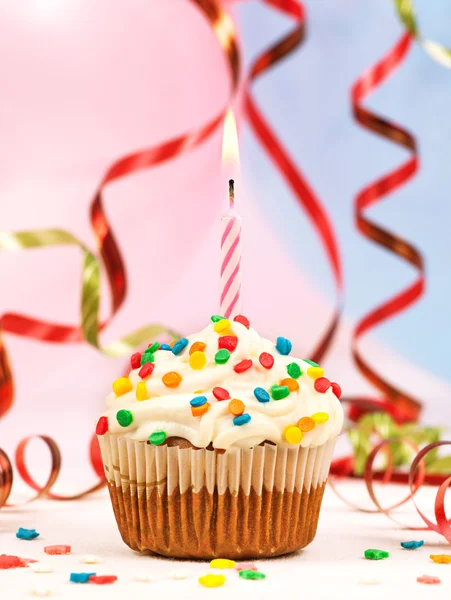 Happy birthday candles cupcake — Stock Photo, Image