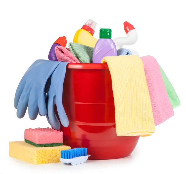 Suprimentos para limpeza isolada — Fotografia de Stock