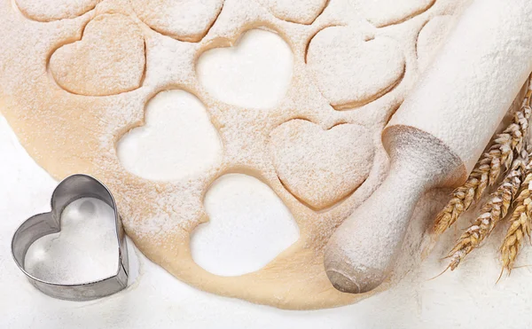 Flour dough hearts — Stock Photo, Image