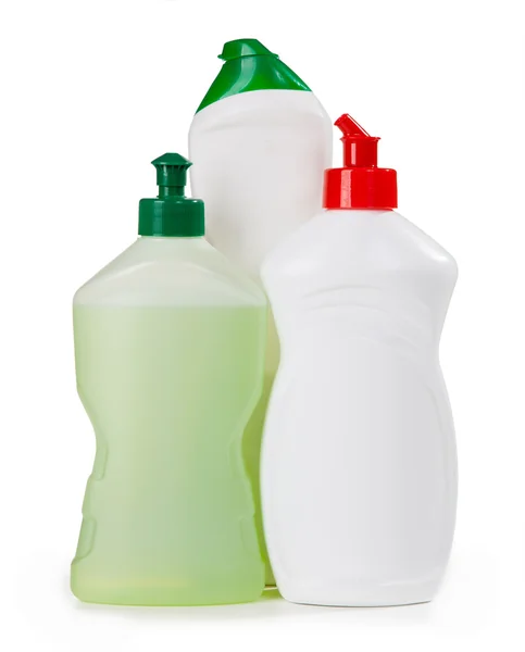Пластиковые бутылки с химикатами — стоковое фото